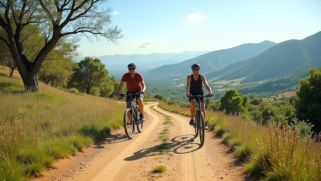 Sendero de bicicleta bien mantenido en paisaje histórico con vista panorámica